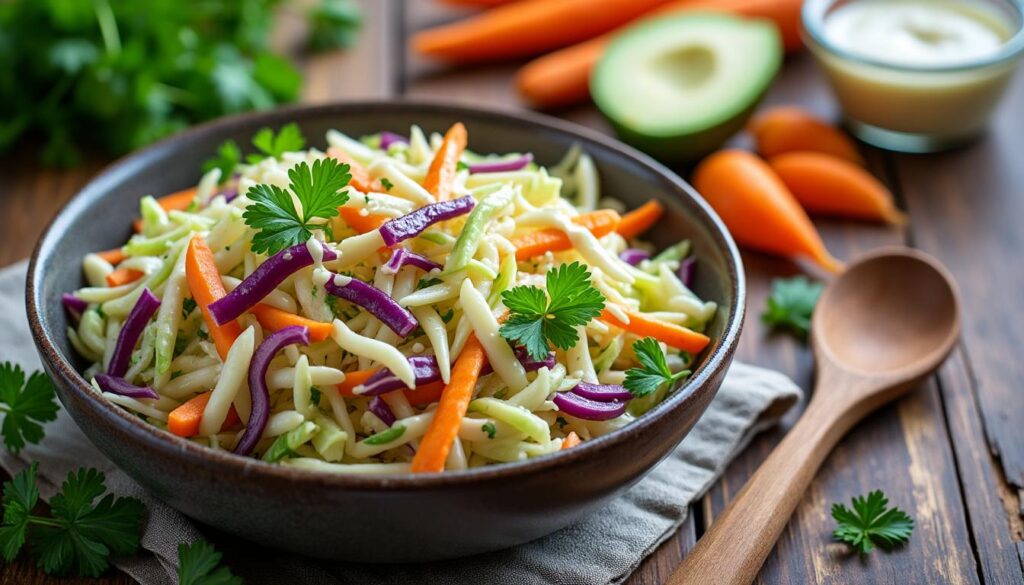 découvrez notre recette coleslaw traditionnelle, une salade de chou facile et rapide à préparer, parfaite pour accompagner vos plats estivaux.