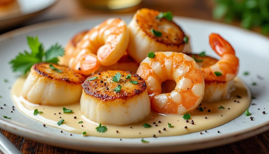 découvrez une recette facile et délicieuse de noix de saint-jacques et crevettes à la crème, parfaite pour un repas gourmand et rapide à préparer.