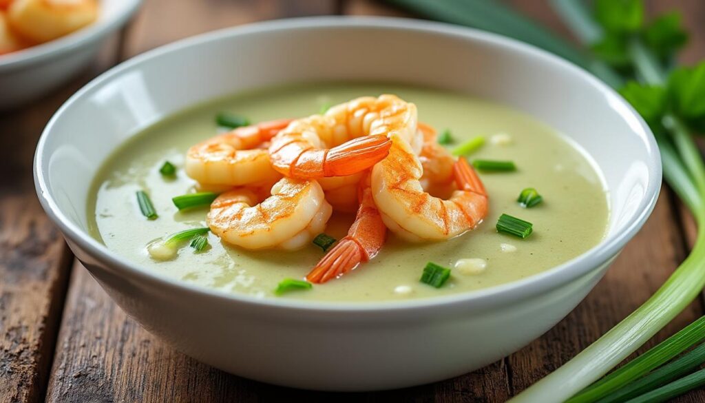 découvrez notre recette facile de velouté de poireaux accompagné de crevettes sautées au gingembre, un plat savoureux et léger parfait pour toutes les occasions.
