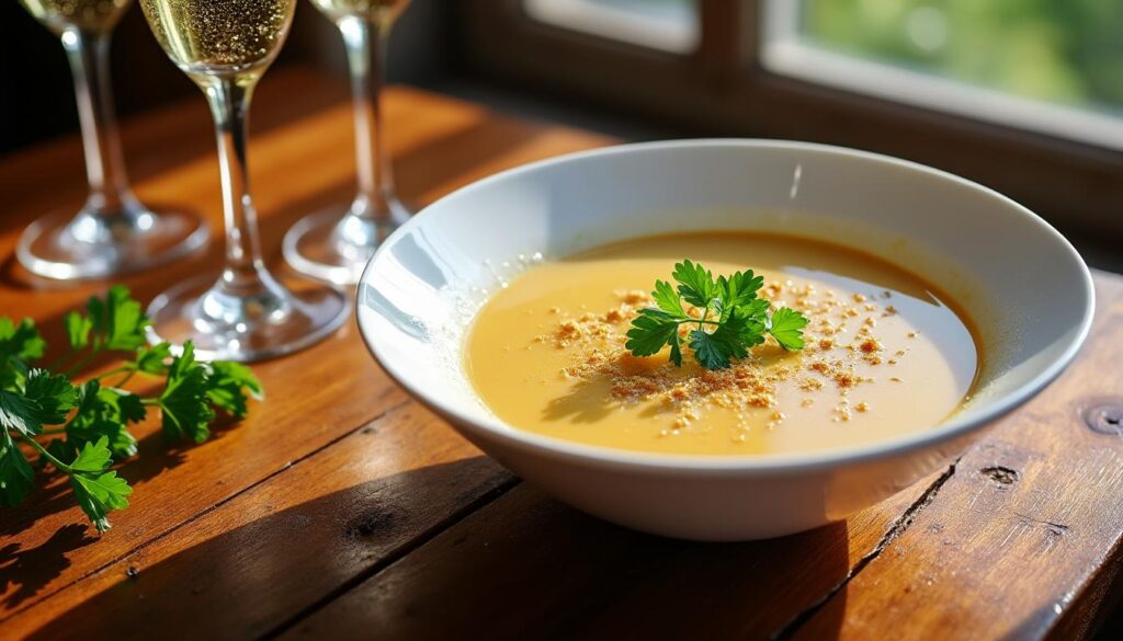 découvrez notre recette facile et délicieuse de soupe de champagne, parfaite pour impressionner vos invités en toute simplicité.