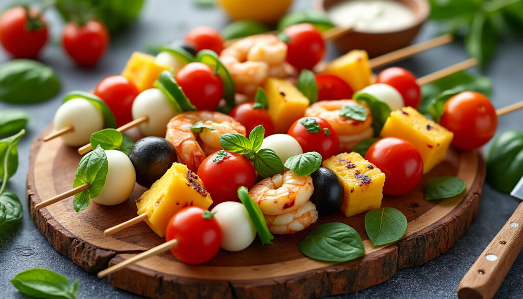 découvrez 10 recettes faciles et rapides de brochettes apéro, parfaites pour vos soirées d'été conviviales et savoureuses.
