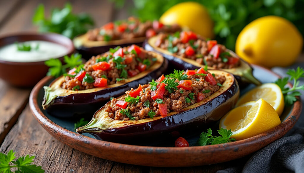 découvrez la recette libanaise traditionnelle d’aubergines farcies à la viande hachée, un plat savoureux et convivial à préparer facilement chez vous.