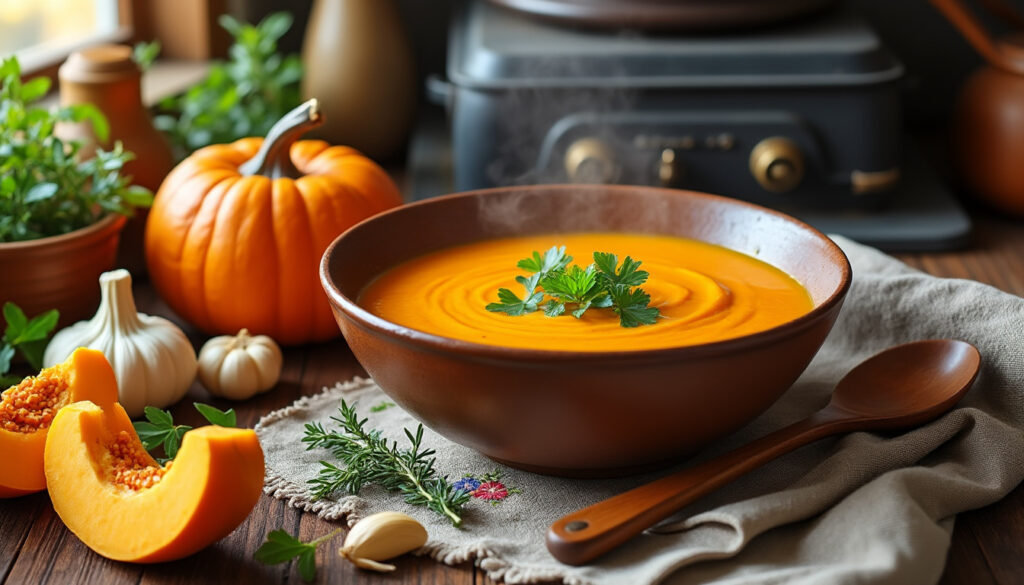découvrez notre recette traditionnelle et facile de soupe au potiron, un plat réconfortant à la saveur authentique de grand-mère, parfait pour les repas d'automne.