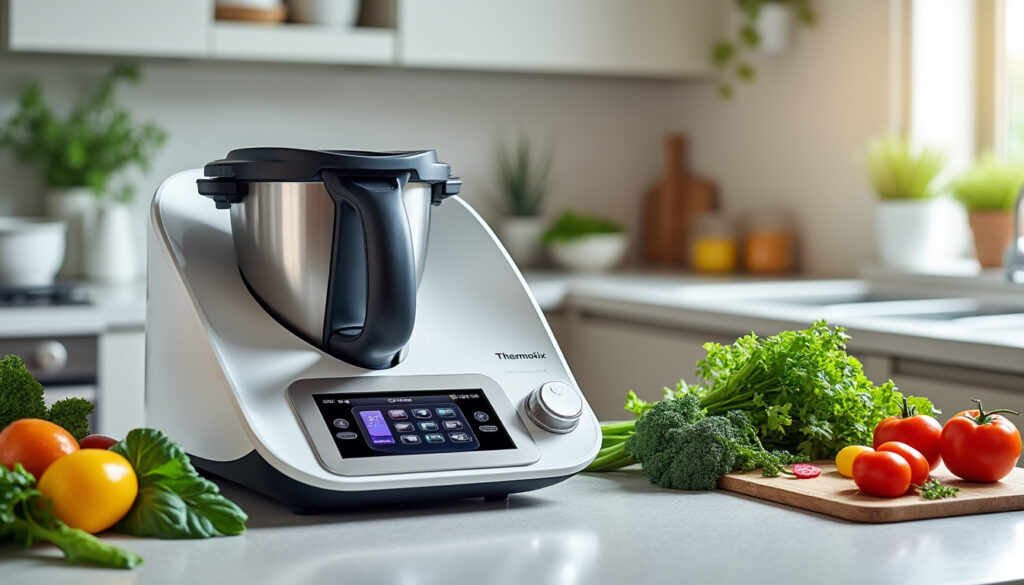 découvrez le thermomix tm7, un robot multifonction connecté équipé d'un écran tactile intuitif, pour simplifier et révolutionner toutes vos préparations culinaires.